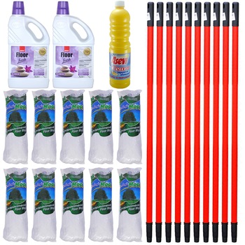 Pachet - 10 x Mop Ecologic + 10 x Coada de mop telescopica cu filet, 86cm + 2 x Sano Floor, Fresh Home, 1L + Ceara de parchet, Asevi, 1L Pachet - 10 x Mop Ecologic + 10 x Coada de mop telescopica cu filet, 86cm + 2 x Sano Floor, Fresh Home, 1L + Ceara de parchet, Asevi, 1L