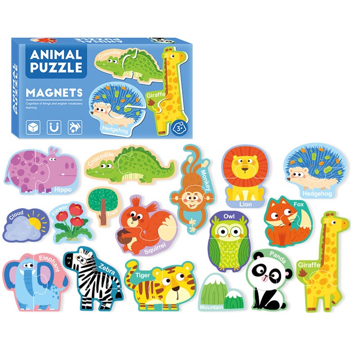 Set Cu Puzzles de Animale Magnetice, 30 Piese, MorFansi®, Jucarii Educative Pentru Copii, 3 ani+, Multicolor