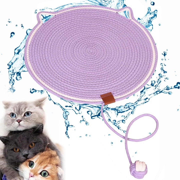 Culcus pentru pisici, Enforose, design dublu, material natural, violet, 50x50cm