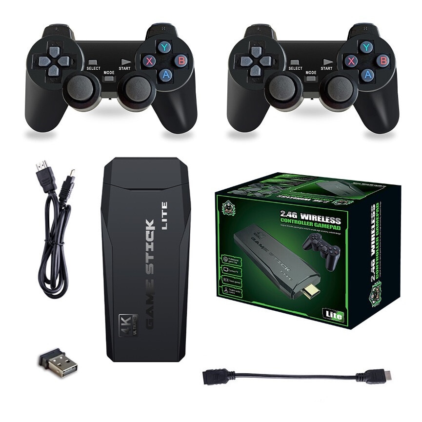 Consola Retro, 25000+ jocuri, 4K HDMI, 2 controlere wireless 2.4G, Negru, 64GB