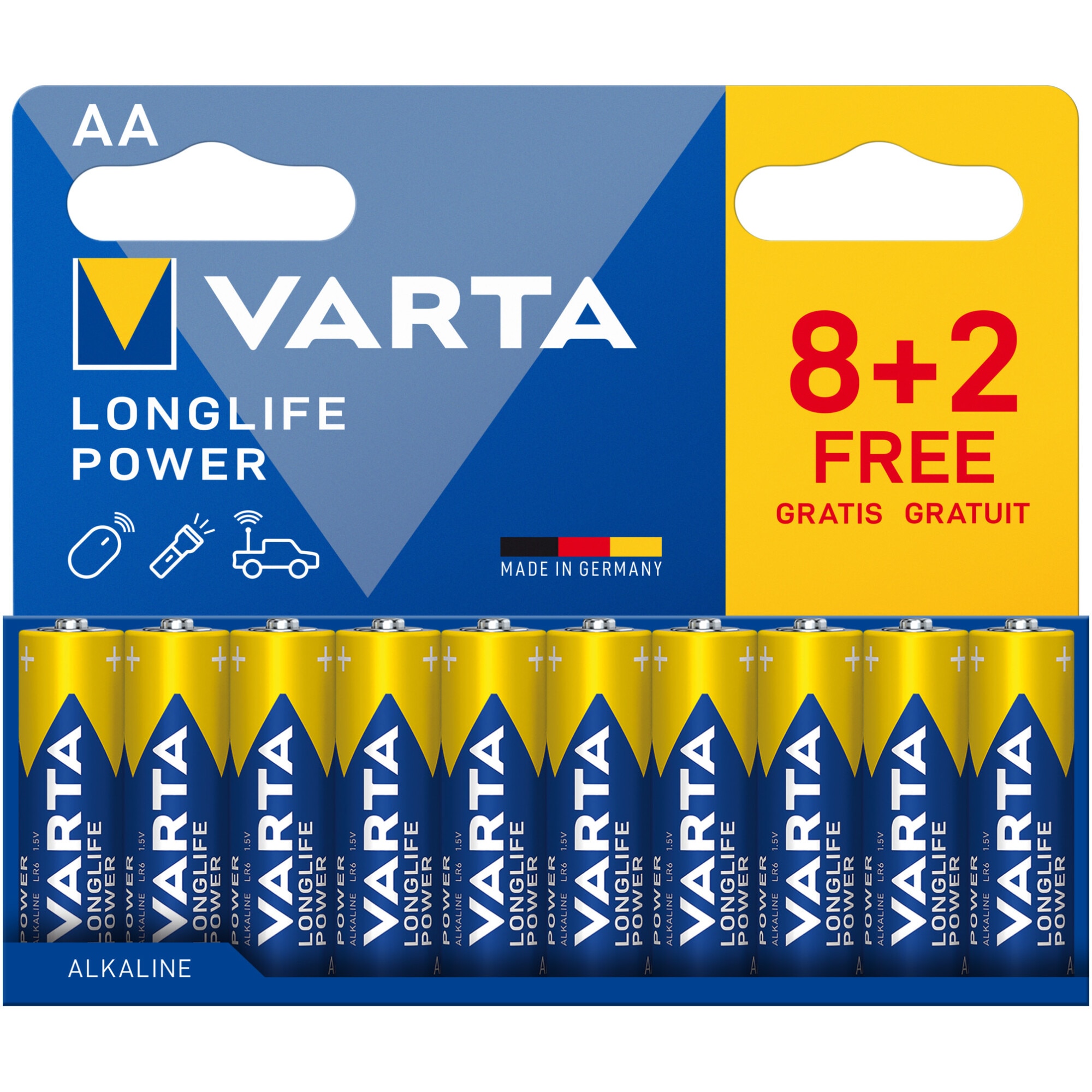 Baterii Alkaline Varta Longlife Power, AA 8+2 buc