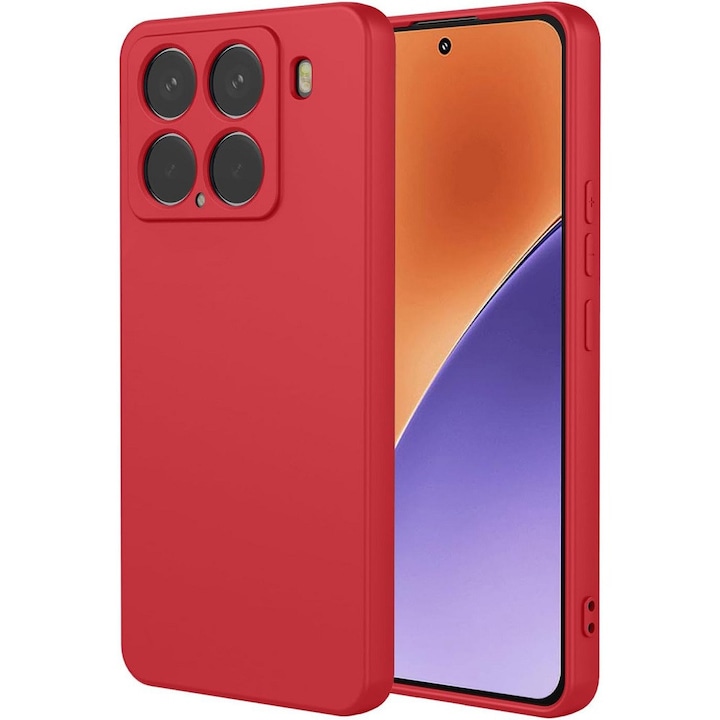 Husa spate din silicon compatibila Xiaomi 15 5G, cu interior din piele intoarsa, mat, rosu, silicon