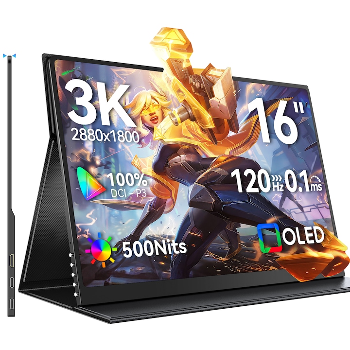 OLED монитор Uperfect B01 16" 2.8K 120Hz, 1ms, 100% DCI-P3, 75x75mm, черен