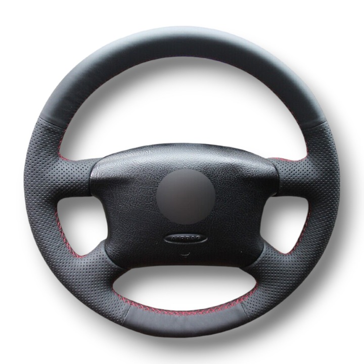 Husa volan piele dedicata VW Golf 4, cusuta manual, volan in 4 spite, culoare cusatura negru