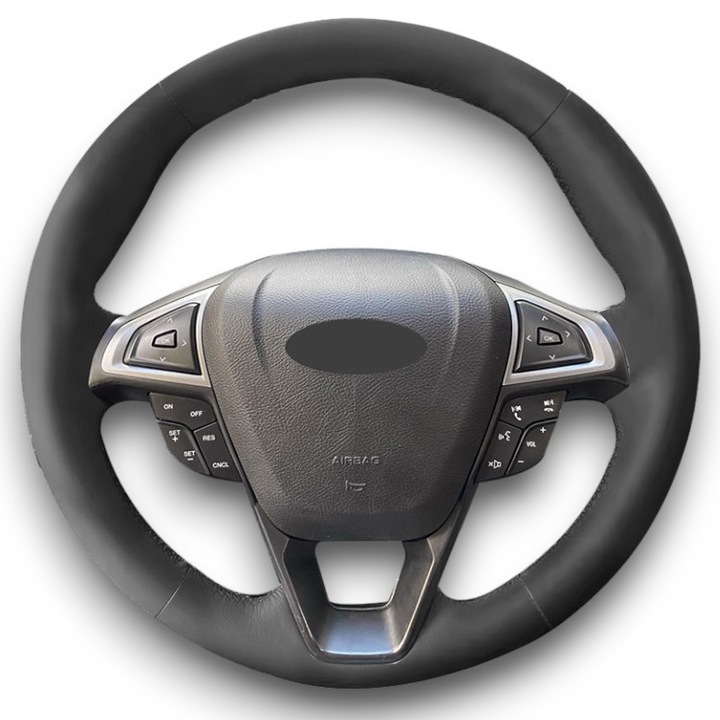 Husa volan dedicata Ford Mondeo MK5, fabricata din piele naturala, cusuta manual, culoare cusatura negru