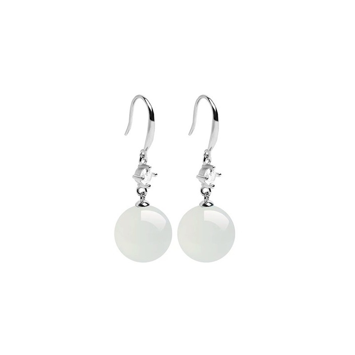Cercei cu opal, Zircon incrustat, Placat cu aur alb, Lungime cercei 34 mm