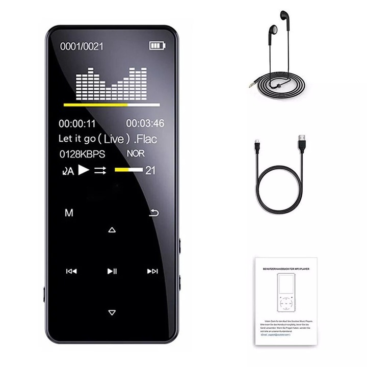MP3/ MP4 lejátszó, SAMOLEUS, Bluetooth, 4GB, e-könyv, hangfelvétel, fotók, FM rádió, 1,8 hüvelykes kijelző, 64 GB-os TF kártya támogatás, fekete