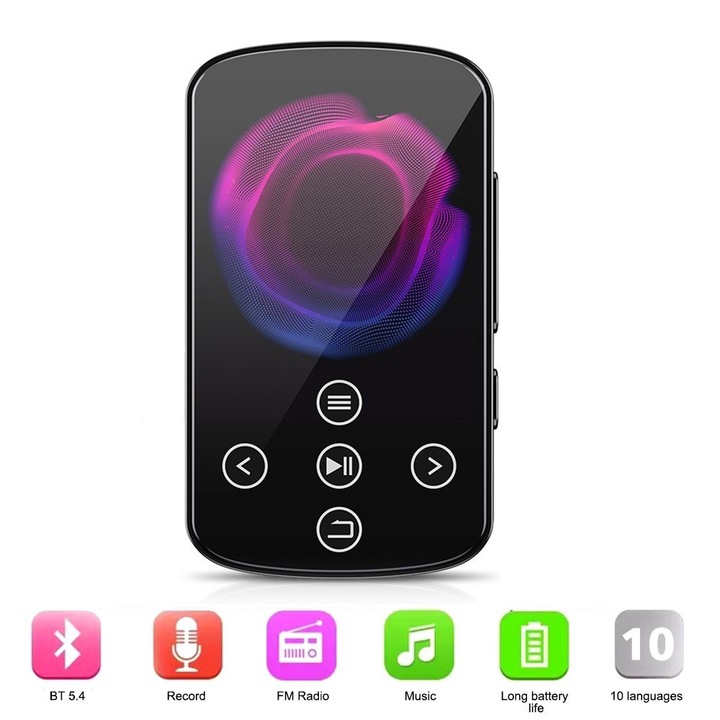 SAMOLEUS Bluetooth MP4 lejátszó, 1,5 hüvelykes, 8 GB, támogatás 128 GB-ig, hordozható kivitel klipszel, FM rádió