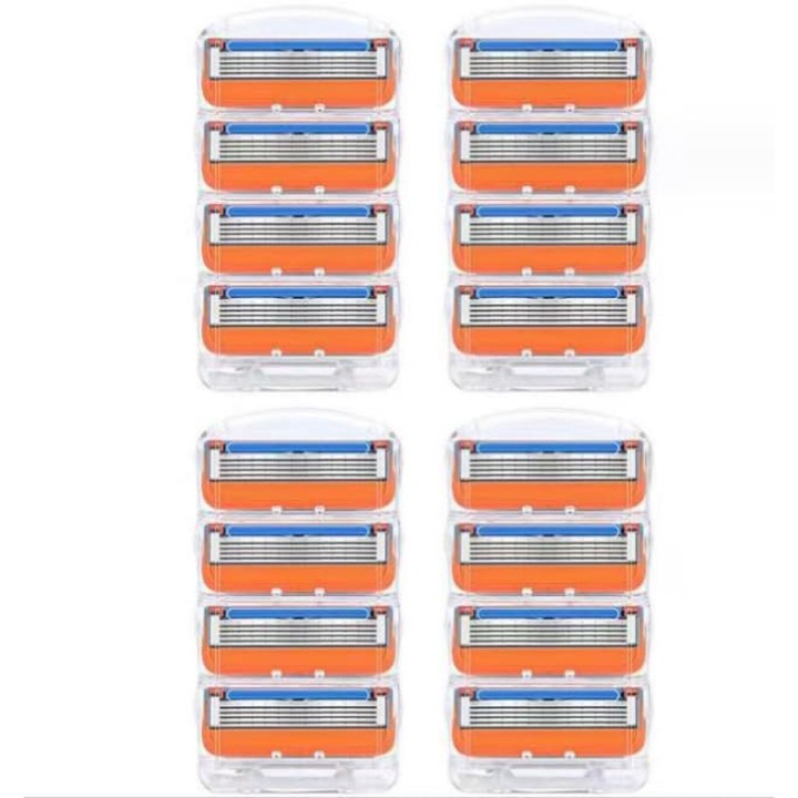 16 borotvautántöltő készlet, Puepoul, dupla kenőcsík, 5 penge, kompatibilis a Gillette Fusionnal, kézi, narancssárga