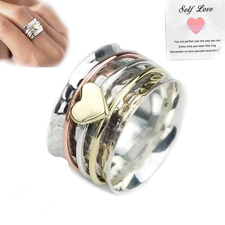 Inel cu banda de inima rotativa Enforose, inel pentru anxietate, pentru ameliorarea stresului