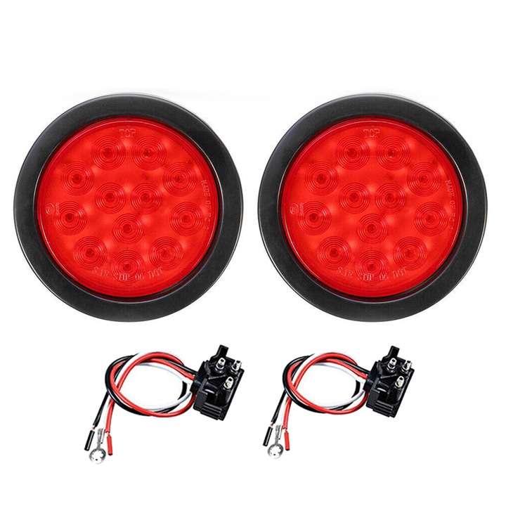 Set 2 lampi LED rotunde 4", 12 LED, rosu + negru, pentru remorci, camioane, impermeabile