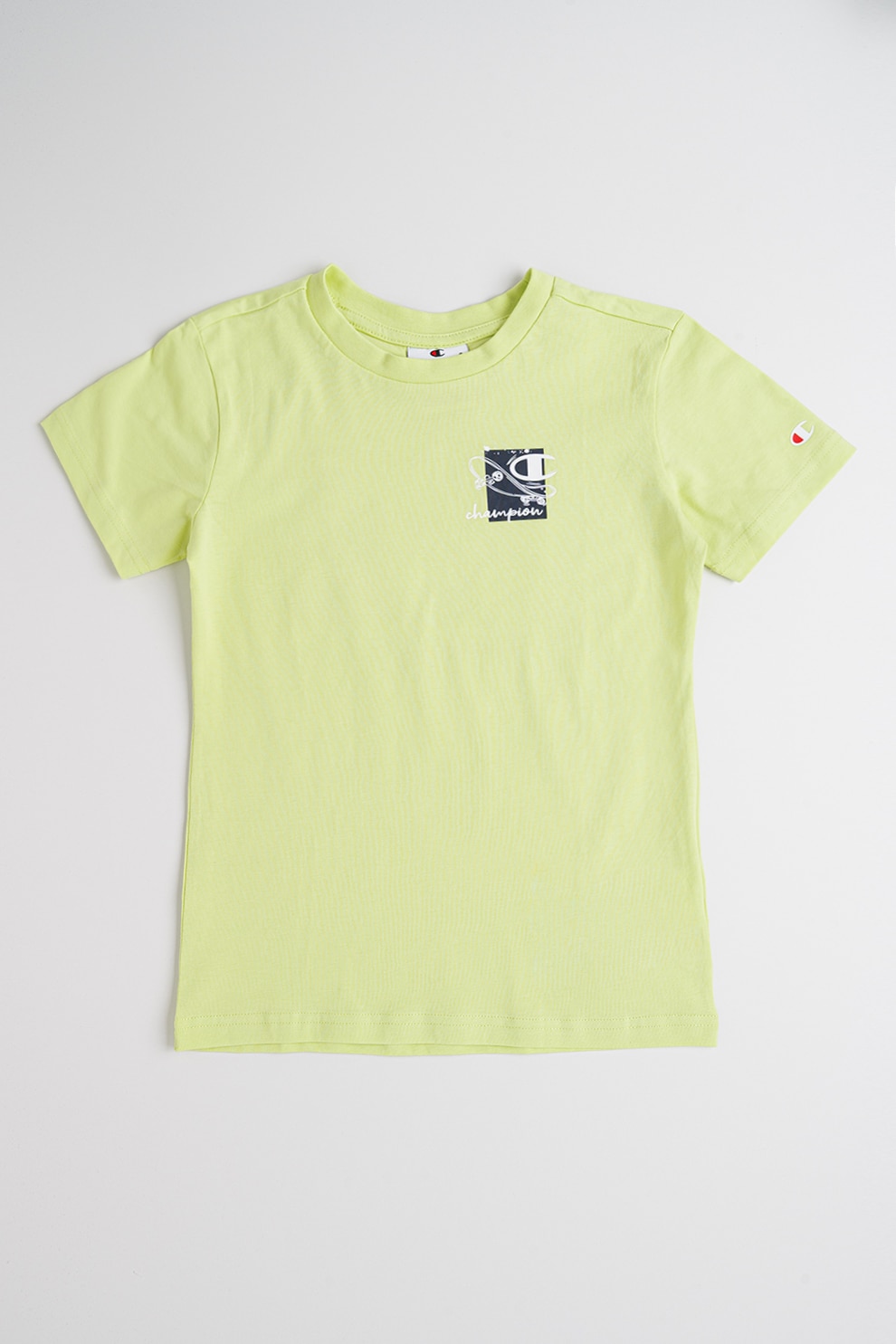Champion, Tricou cu logo, Alb, Verde lime, 138-143 CM