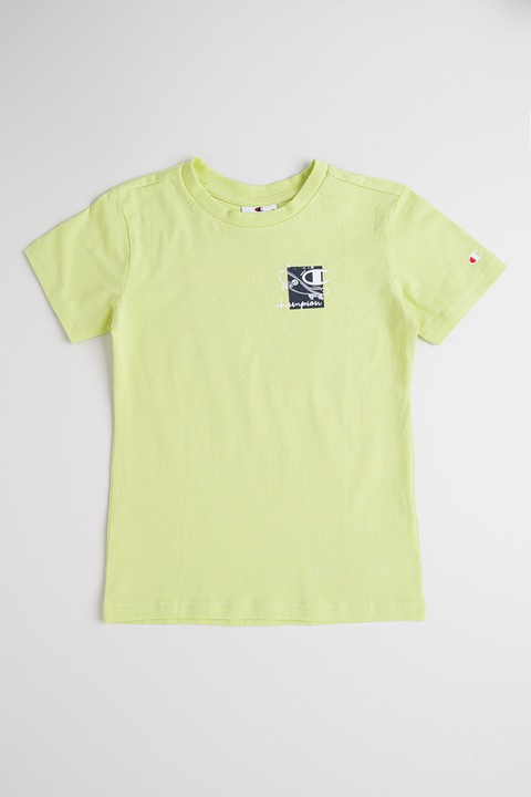 Champion, Tricou cu logo, Alb/Verde lime
