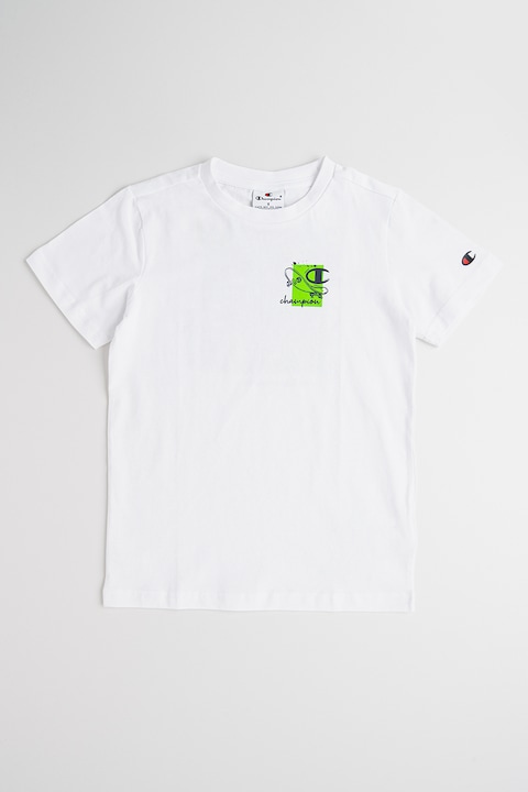 Champion, Tricou cu logo, Alb/Verde electric