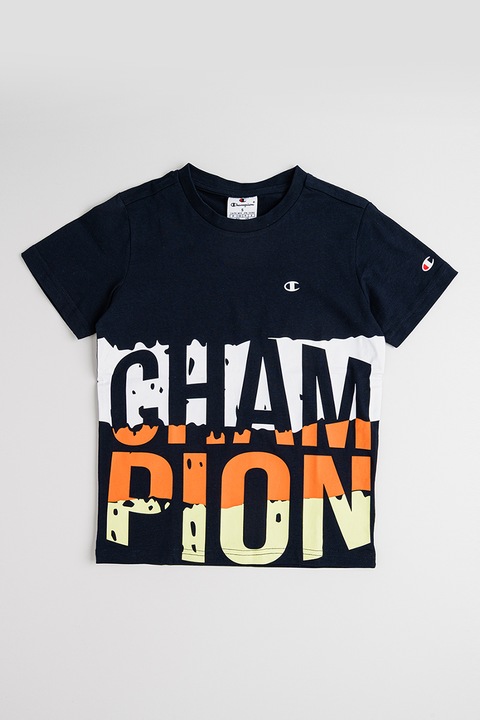 Champion, Tricou de bumbac cu imprimeu, Galben/Portocaliu/Albastru ultramarin