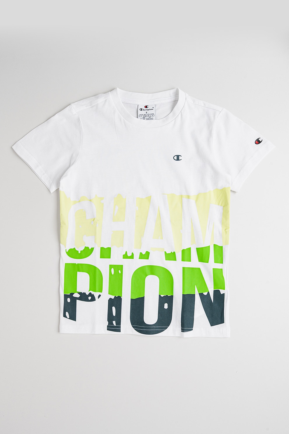 Champion, Tricou de bumbac cu imprimeu, Alb, Galben deschis, Verde electric, 126-131 CM