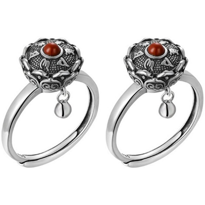 Set 2 inele rotative budiste tibetane cu roata de rugaciune OM din alama
