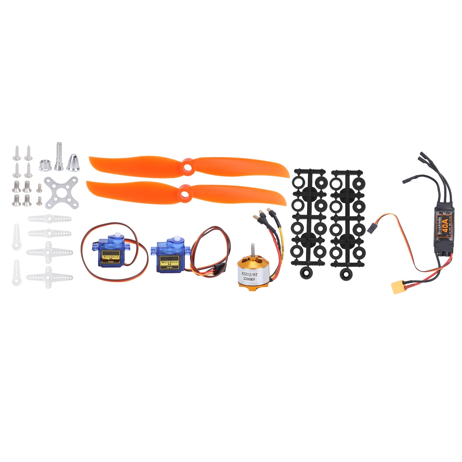 Moteur 2212 KV2200 + ESC 40A XT60T + Servo SG90 + Kit d'accessoires d'hélice 6035 pour avion RC