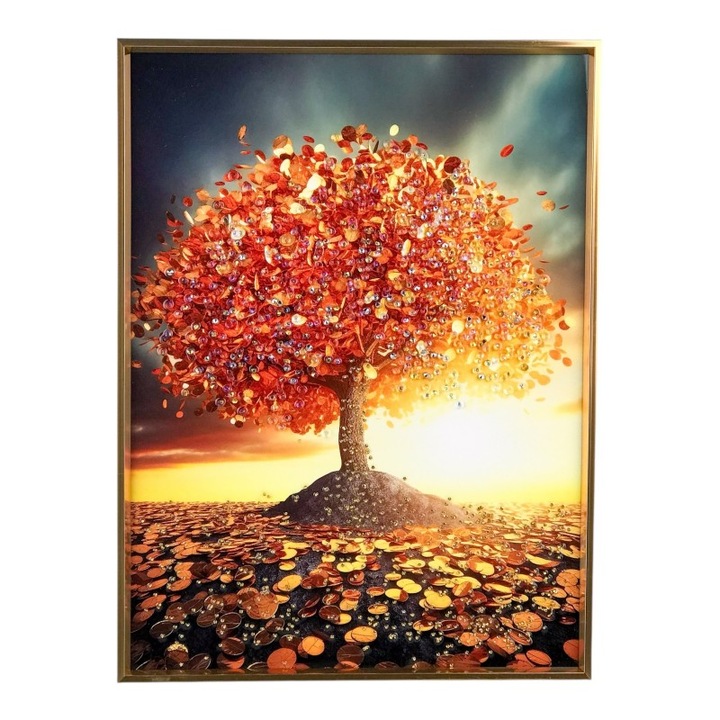 Пластична картина с абстрактни изображения с апликации от камъчета, 30x40 см, многоцветна, M3