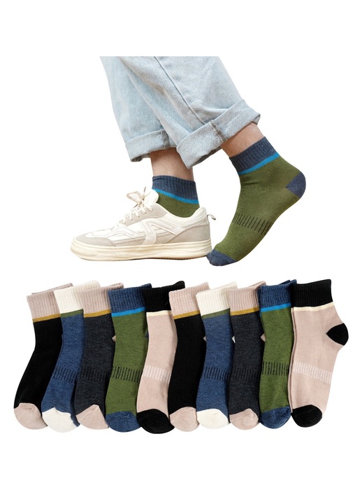 Set 10 perechi sosete barbati, GOGOU®, Bumbac/Poliester, Unica folosinta, Marimea 39-44EU, Multicolor