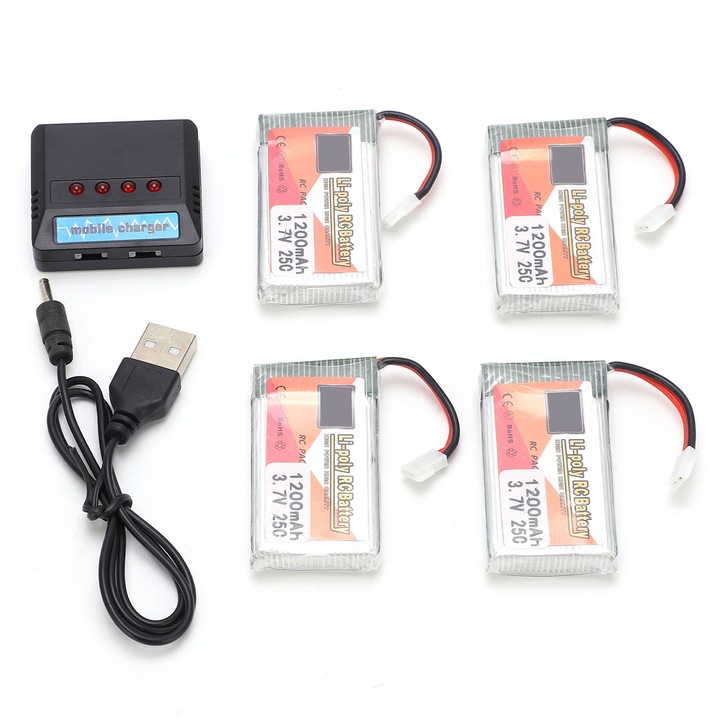 Set 4 baterii reincarcabile, Enforose, 3.7V, 1200 mAh, 25C, Pentru masini RC