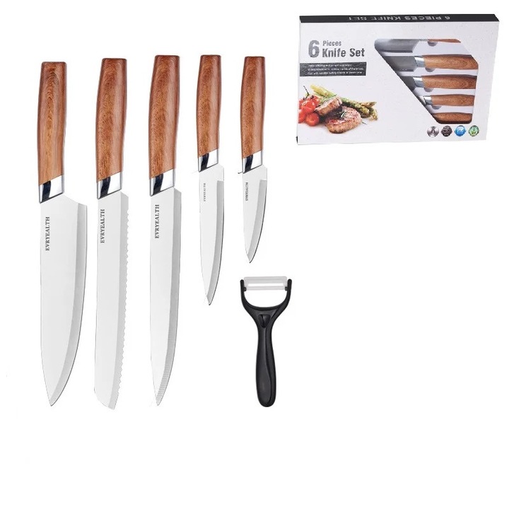 Set cutite de bucatarie, Carbon Series, 6 piese, otel inoxidabil, argintiu