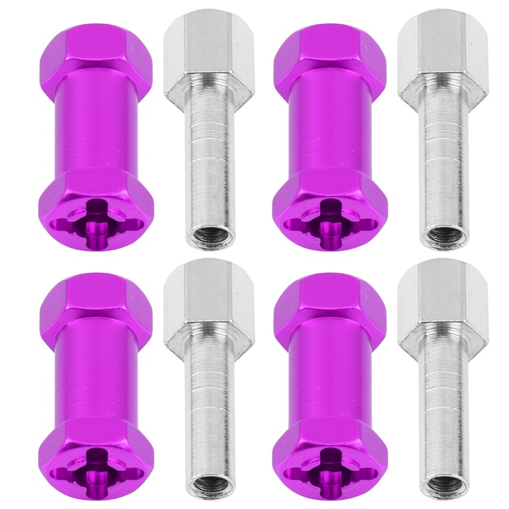 Комплект от 4 бр. Метален адаптер за RC шестоъгълна главина на колело за D90 AX10 CC01 SCX10 F350 Crawler (25 мм лилав) Enforose