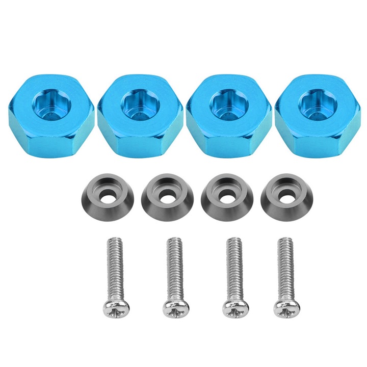 Set 4 Adaptoare butuc hexagonal pentru roti din aliaj de aluminiu de la 5 mm la 12 mm pentru camionul RC WPL 1634 (albastru) Enforose