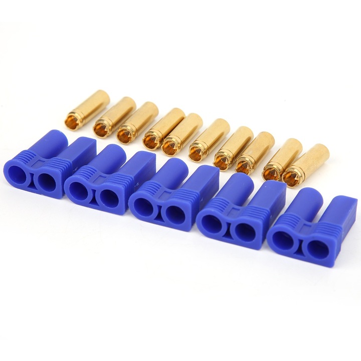 5 bucati conectori pini placati cu aur EC5 pentru incarcator de baterie pentru drona RC ESC aur + albastru