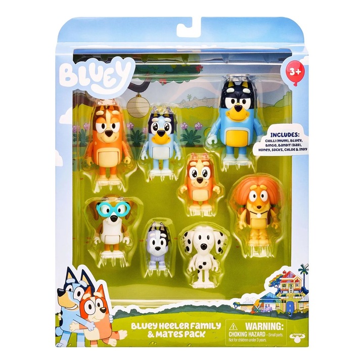 Bluey Heeler Family figurakészlet, 8 részes, 3 éves, többszínű
