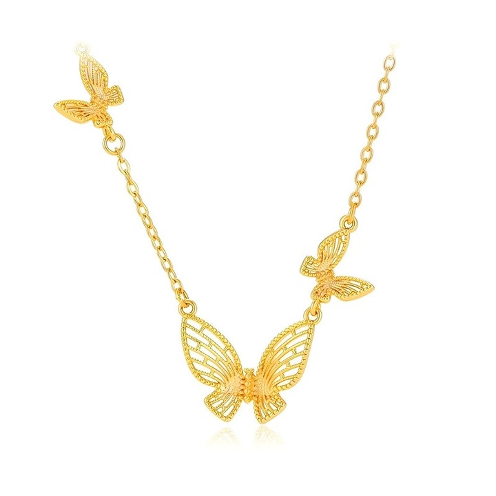 OEM Dupla rétegű nyaklánc pillangókkal, 24 karátos arany, 44cm+6cm és 42cm+11cm, 2 db-os ékszer szett