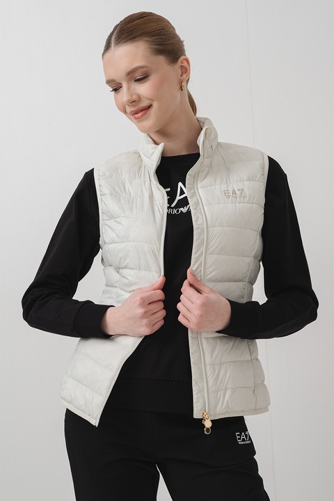 EA7, Vesta slim fit cu buzunare laterale, Alb murdar, L