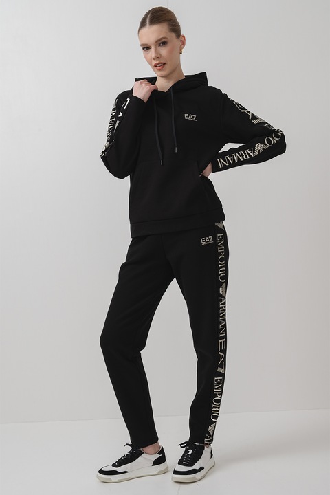 EA7, Trening cu imprimeu logo si gluga, Negru