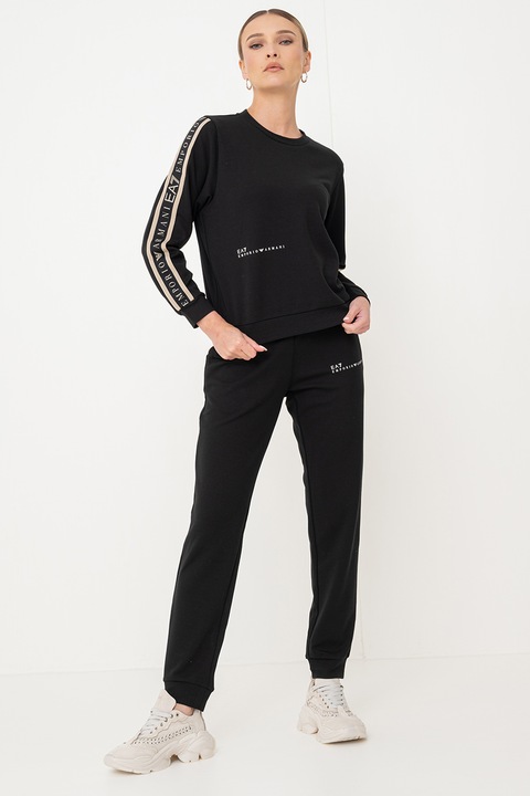 EA7, Costum sport cu imprimeu logo Natural Ventus 7, Negru/Maro nisip