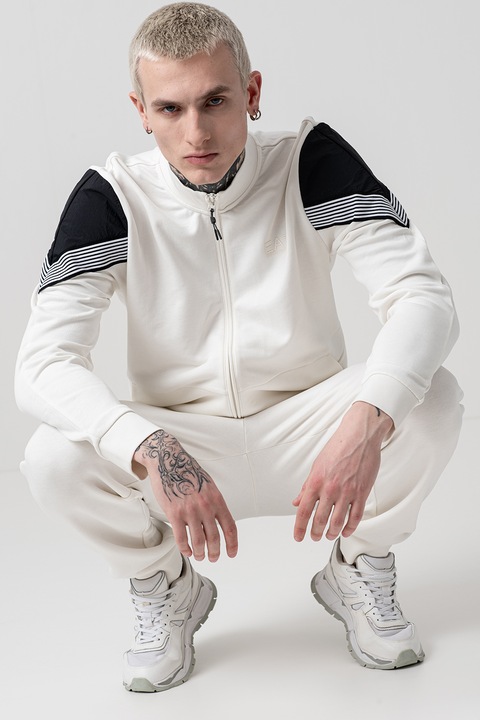 EA7, Trening cu snur si fermoar, Negru/Alb optic/Crem