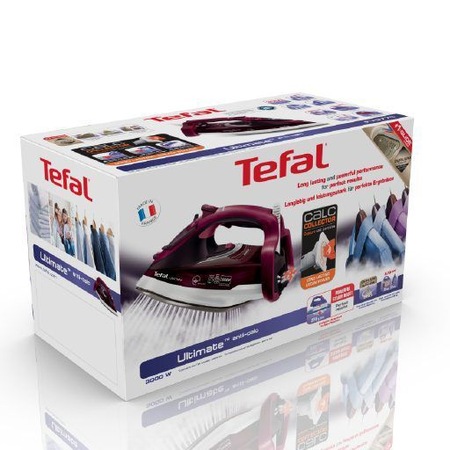 Fier de calcat Tefal Ultimate Anti-calc FV9775, 3000W, 0.35 l, Talpa Durilium Airglide Autoclean, 230 g/min, colector anticalcar, oprire automata, Visiniu