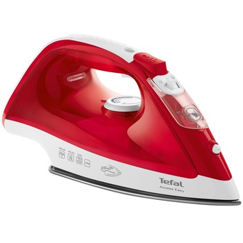 Fier de calcat Tefal Acces FV1543, 2100W, 0.25l, Talpa ceramica, 100g/min, setare anticalcar, Rosu Fier de calcat Tefal Acces FV1543, 2100W, 0.25l, Talpa ceramica, 100g/min, setare anticalcar, Rosu
