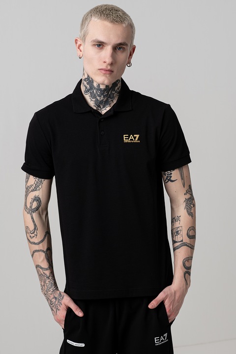 EA7, Galléros póló logóval a mellrészen, Aranyszín/Fekete