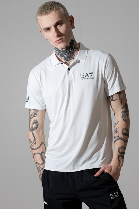 EA7, Galléros póló logós részlettel, Fehér/Koptatott fekete