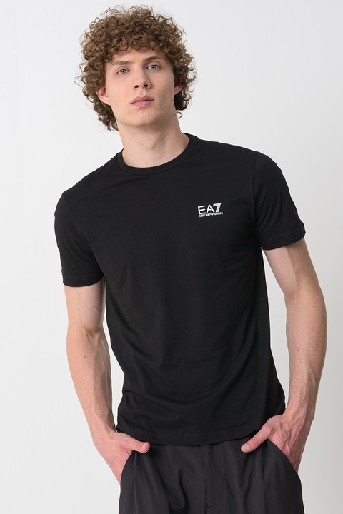 EA7, Тениска Girocollo с изчистен десен, Бял/Черен