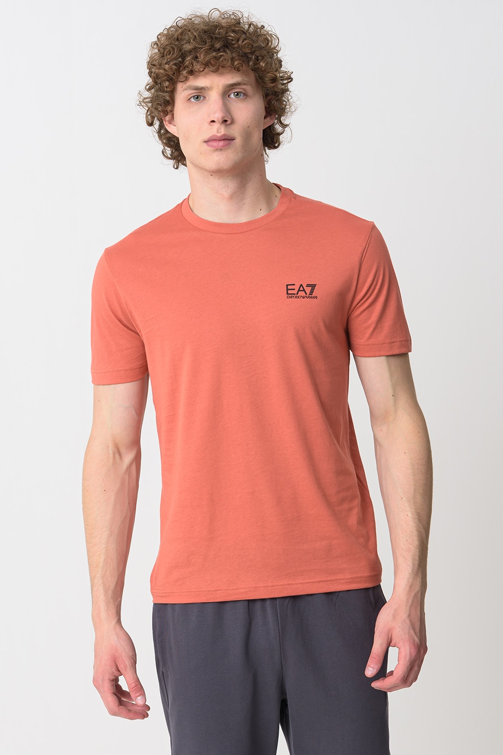 EA7, Tricou cu model uni Gircollo, Portocaliu persan, M