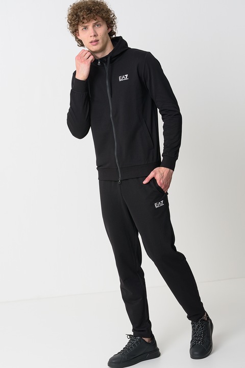 EA7, Trening din bumbac cu gluga, Alb/Negru