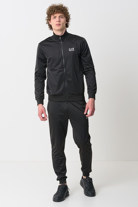 EA7, Trening cu fermoar si guler mediu, Alb/Negru