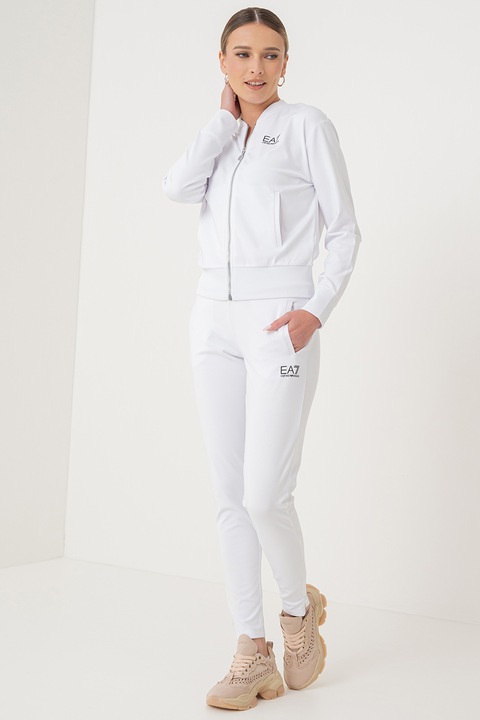 EA7, Trening slim-fit cu fermoar, Negru/Alb optic