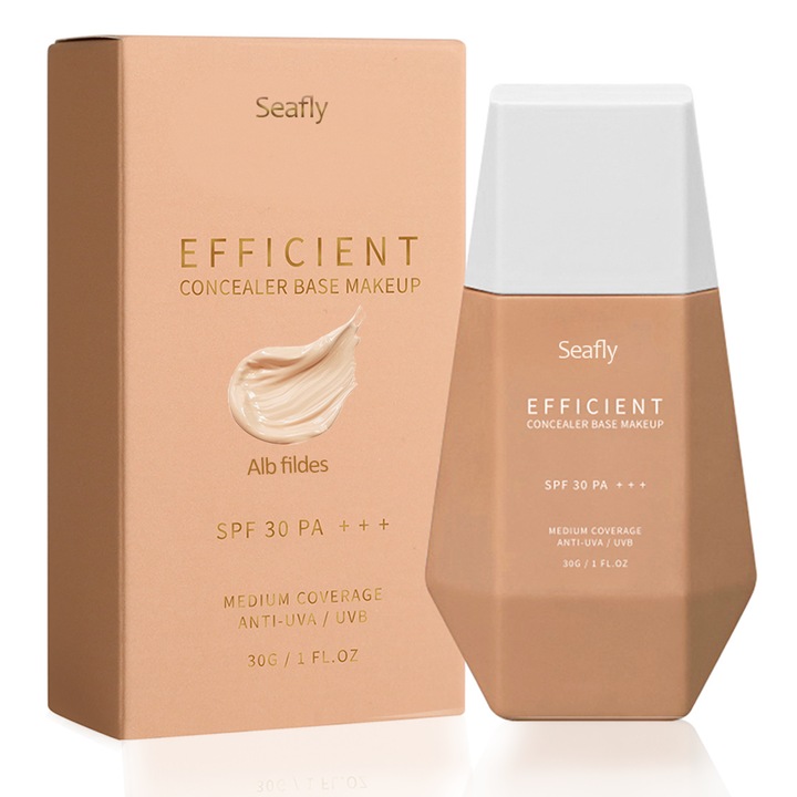 Concealer BB Cream, Seafly®, SPF30+, Fond de Ten Lichid Rezistent La Apa, Ascunde Cearcanele si Cicatricile de Acnee, Ascunde Porii, Acoperire Medie, Lumineaza Tenul, Crema BB cu Finisaj Natural, Alb fildes, 30g