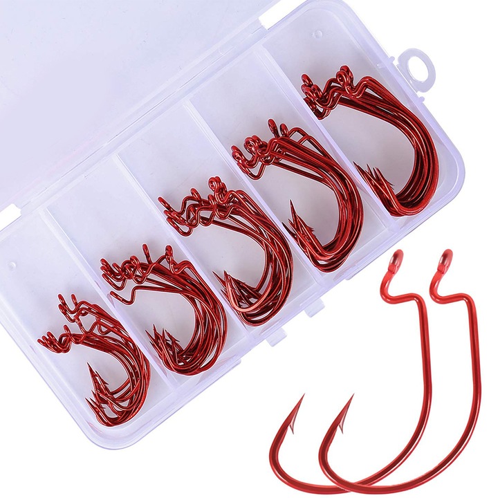 50 db Enforose horgászhorog készlet szénacélból, műanyag doboz, vegyes méretek