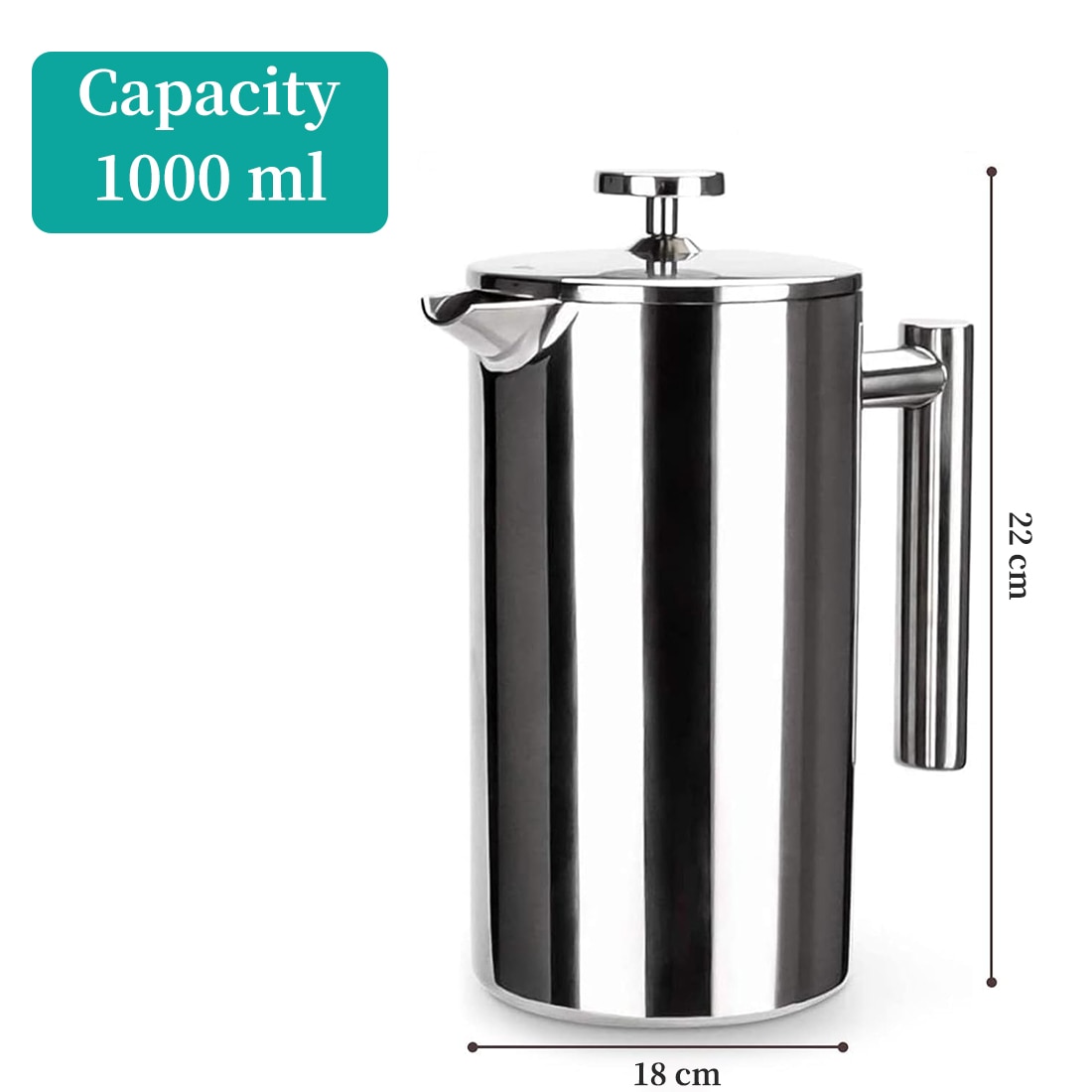 Cafetiera cu presa franceza, Capacitate 1000ml, din otel inoxidabil, cu 2 filtre suplimentare, izolata