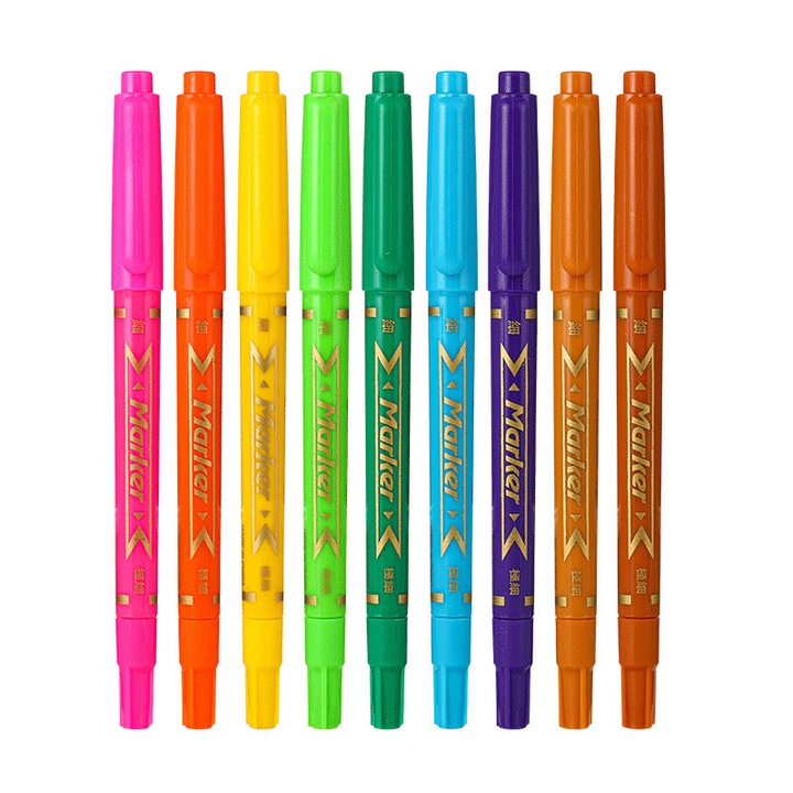 9 db EnzomStore többszínű marker készlet 2 fejjel, jelölő típus, alkohol alapú tinta, többszínű