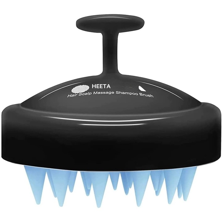 Dispozitiv de masaj pentru scalp, silicone, curatare si tonifiere, negru, 8x6.5cm