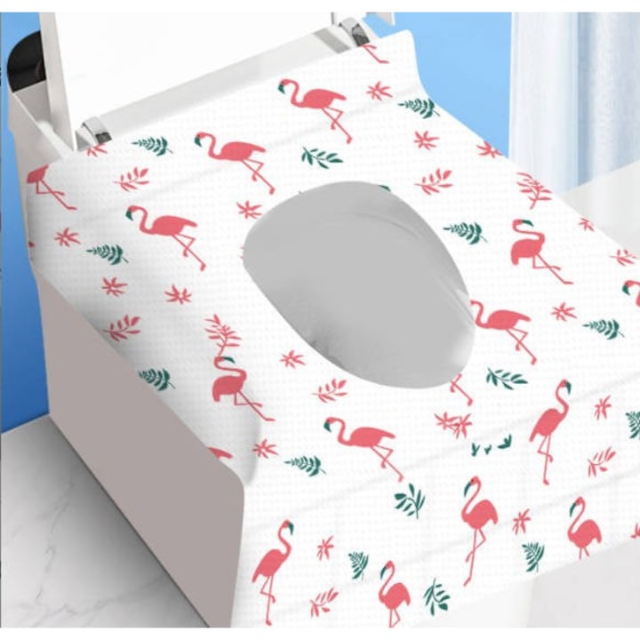 Protectie pentru Capac Vas de Toaleta WC, Igienica si Practica, cu miros, 12 bucati, model flamingo, 60x40cm